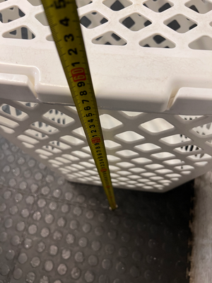 White Plastic Lidded Laundry Basket — Used Condition; Fair