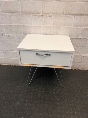 White Single Drawer Pedestal with Hairpin Legs
