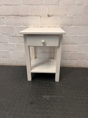White Slatted Bedside Table with Drawer — Good Working Order