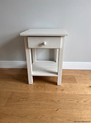 White Slatted Bedside Table with Drawer — Good Working Order