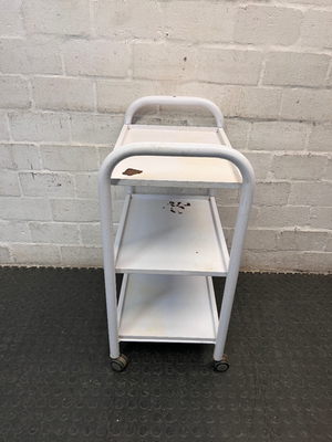 White Three-Tier Metal Utility Trolley — Fair Condition With Visible Wear