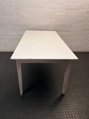 White Top Dining Table with Whitewashed Wooden Legs - 2ndhandwarehouse.com