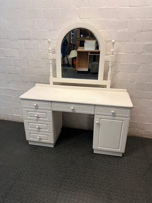 White Arched Mirror Wooden Dressing Table — Good Working Order