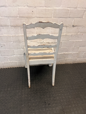 White Wooden Ladder-Back Dining Chair with Striped Seat