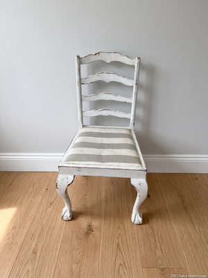 White Wooden Ladder-Back Dining Chair with Striped Seat