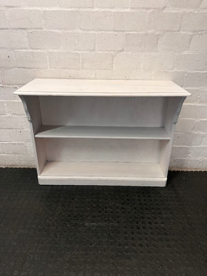 White Wooden Low Bookshelf with Curved Support