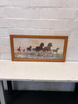 Wild Horses Framed Artwork in Ornate Frame — Visible Water Staining and Surface Scratch - 2ndhandwarehouse.com