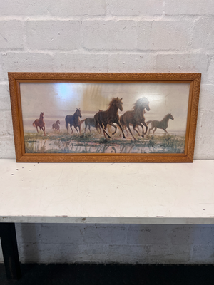 Wild Horses Framed Artwork in Ornate Frame — Visible Water Staining and Surface Scratch - 2ndhandwarehouse.com