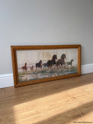 Wild Horses Framed Artwork in Ornate Frame — Visible Water Staining and Surface Scratch - 2ndhandwarehouse.com
