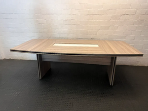 Wood-Look Boardroom Table with Centre Inlay — Good Working Order - 2ndhandwarehouse.com