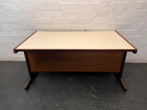 Wood-Toned Office Desk with Light Top — Solid Imbuia Desk with Missing Drawer