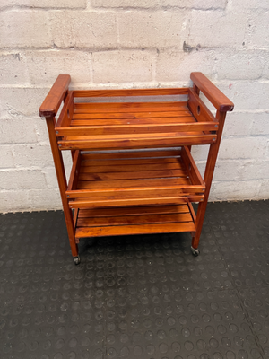 Wooden 3-Tier Rolling Kitchen Trolley - Well Used Condition - 2ndhandwarehouse.com