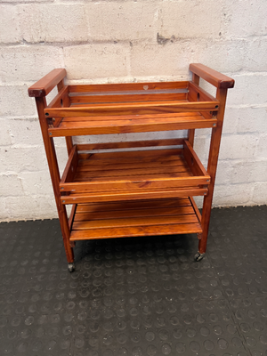 Wooden 3-Tier Rolling Kitchen Trolley - Well Used Condition - 2ndhandwarehouse.com