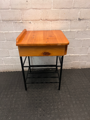 Wooden Bedside Table with Black Metal Base
