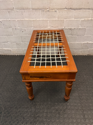 Wooden Bench with Traditional Leather Riempie Seat — Broken Riempie Strand