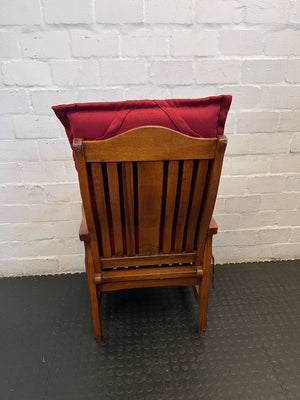 Wooden Dining Chair With A Cozy Red Upholstered Cushion