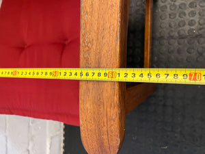 Wooden Dining Chair With A Cozy Red Upholstered Cushion