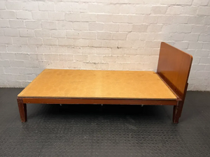Wooden Single Bed Frame with Spring Base — Worn and Old Condition