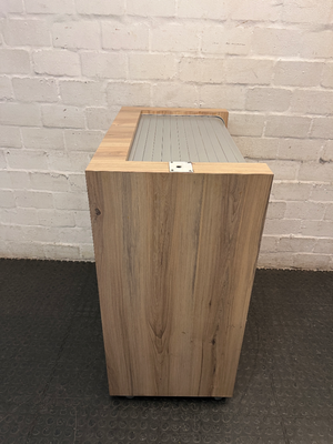 Wooden Storage Cabinet with Roller Shutter & Sliding Doors — Well Used Condition