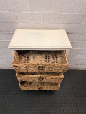 Wooden Storage Pedestal with Woven Wicker Drawers