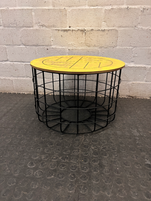Yellow Round Side Table with Black Wire Base