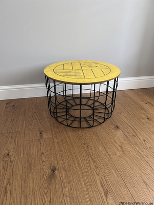 Yellow Round Side Table with Black Wire Base