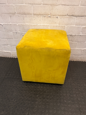 Yellow Velvet-Style Cube Ottoman — Good Working Order