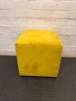 Yellow Velvet-Style Cube Ottoman — Good Working Order