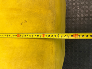 Yellow Velvet-Style Cube Ottoman — Good Working Order