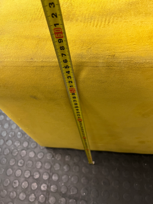 Yellow Velvet-Style Cube Ottoman — Good Working Order