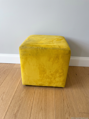 Yellow Velvet-Style Cube Ottoman — Good Working Order