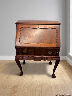 Vintage Wood Secretary Desk with Ball and Claw Feet — Broken Leg and Surface Marks