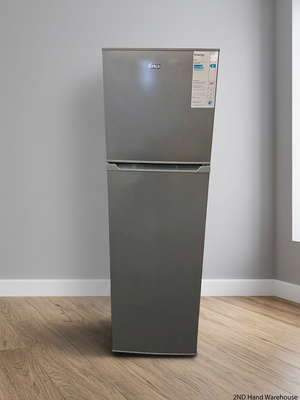 Silver Defy Top Freezer Fridge — Working Well; Well Used Exterior – styled product image