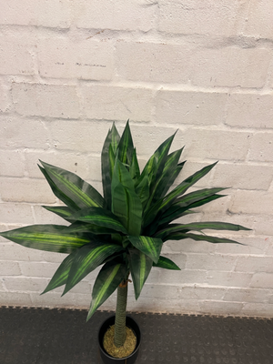 Artificial Variegated Plant in Black Pot with Gold Stand — Good Working Order – side view