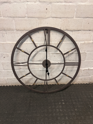 Large Grey Skeleton Wall Clock with Roman Numerals — Good Working Order – main front view