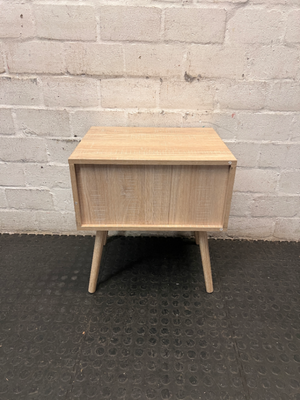 Two-Drawer Scandi-Style Bedside Table — Well Used with Significant Wear – back view