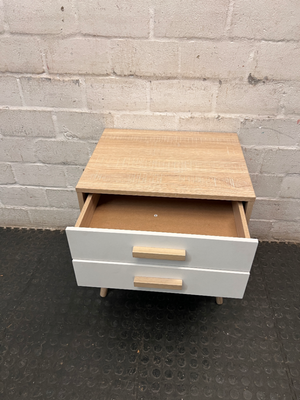 Two-Drawer Scandi-Style Bedside Table — Well Used with Significant Wear – condition detail