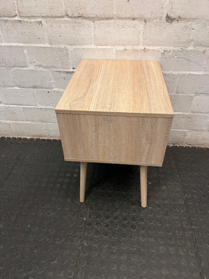 Two-Drawer Scandi-Style Bedside Table — Well Used with Significant Wear – top view