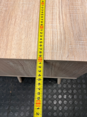 Two-Drawer Scandi-Style Bedside Table — Well Used with Significant Wear – width measurement