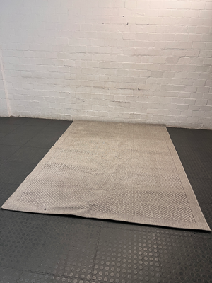 Large Woven Beige Area Rug — Well Used Rug – side view