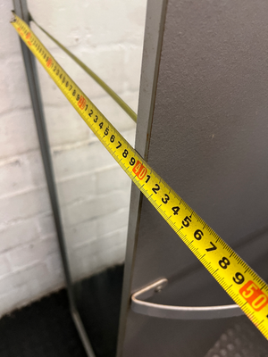 Tall Grey Bookshelf with Bottom Cupboard — Fair Condition with Minor Surface Marks – depth measurement