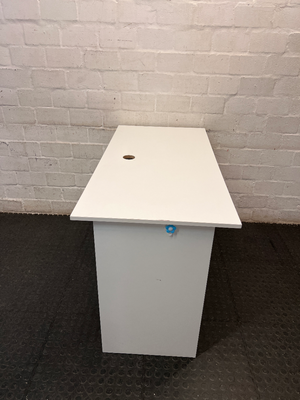 Minimalist White Office Desk with Cable Management — Fair Used Condition – back view