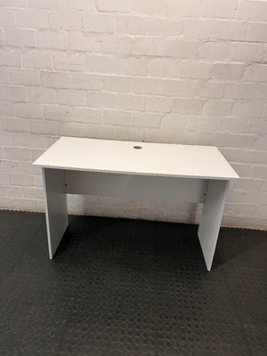 Minimalist White Office Desk with Cable Management — Fair Used Condition – main front view