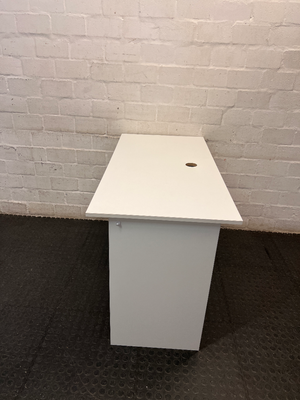 Minimalist White Office Desk with Cable Management — Fair Used Condition – side view
