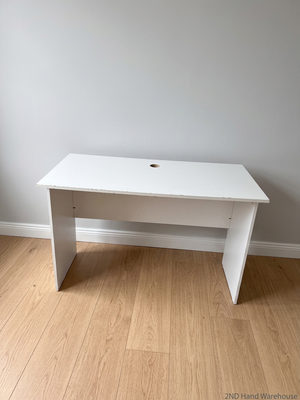 Minimalist White Office Desk with Cable Management — Fair Used Condition – styled product image