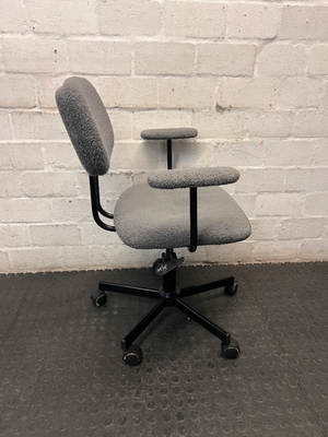 Grey Textured Fabric Swivel Office Chair — Fair Condition – back view