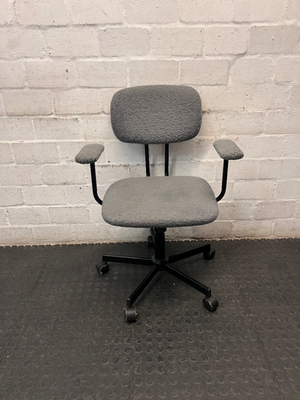 Grey Textured Fabric Swivel Office Chair — Fair Condition – main front view