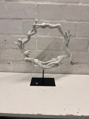 White Sculptural Figure Circle on Black Base — Used; Fair Condition – main front view