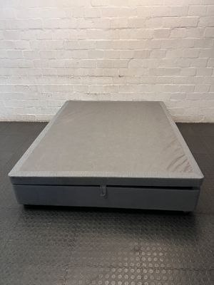 Queen Size Upholstered Fabric Bed Base — Well Used Condition – main front view