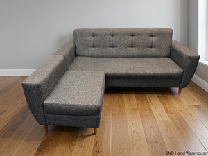 Custom Charcoal Grey L-Shaped Fabric Couch — Slightly Sagging Seat Foam – styled product image